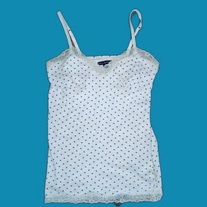 American Eagle Outfitters Lace Trimmed Polka Dot Cami M Y2K Tank Top Blue AEO